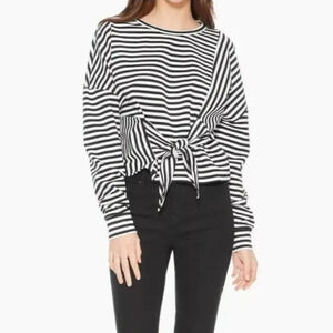 Parker Womens Size M Black White Nanette Stripes Blouse Top Crew Neck